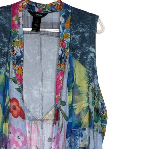 Ali Miles Women NWT Size XL Duster Vest Open Front Sheer Sleeveless Mixed Media - Picture 3 of 9